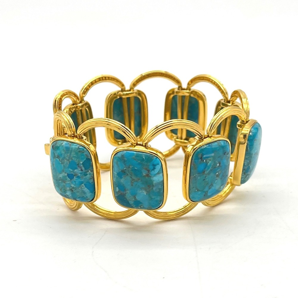 Italian Gold Tone Turquoise Composite Link Bracelet Made in Italy 7 Inch